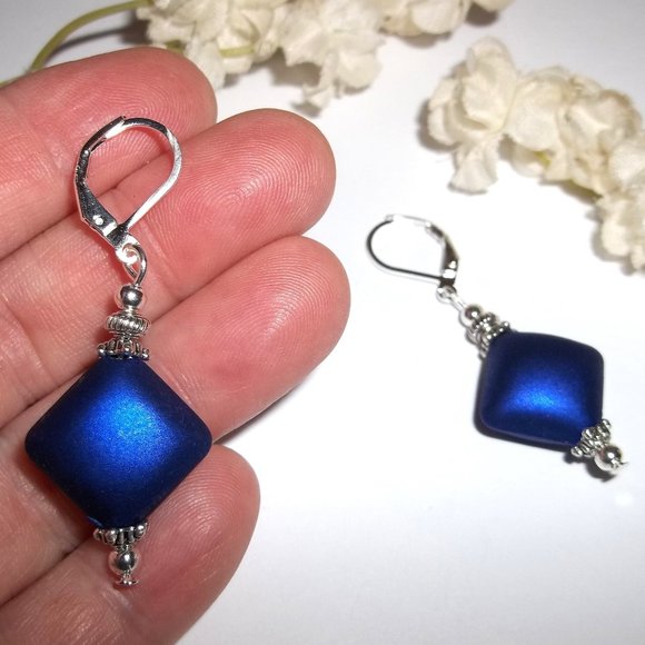Earrings, Cobalt Blue Earrings, Blue and Silver Earrings, Blue Earrings Set C357 - Picture 7 of 7